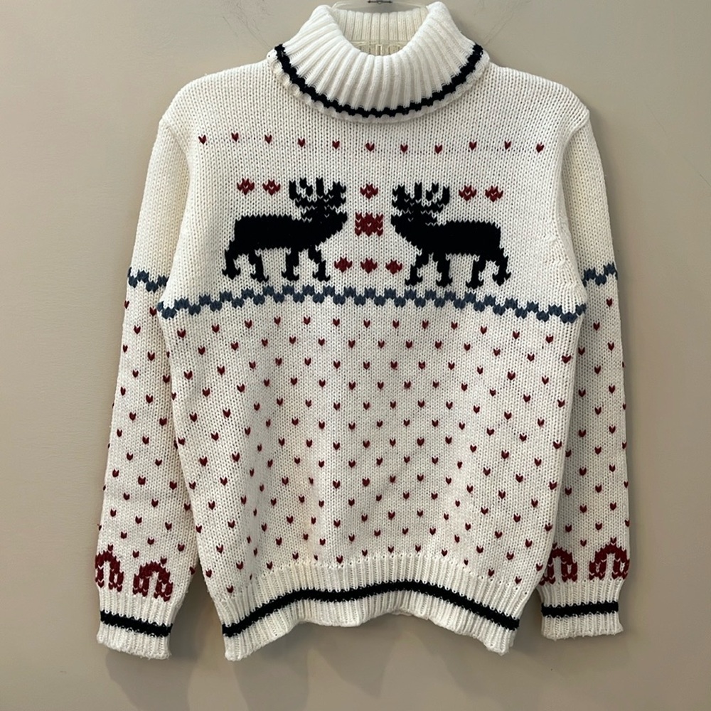 Vintage Kimlon cowl turtleneck sweater women’s novelty animal print pullover